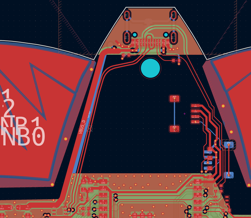 Board layout of the USB-C charging port